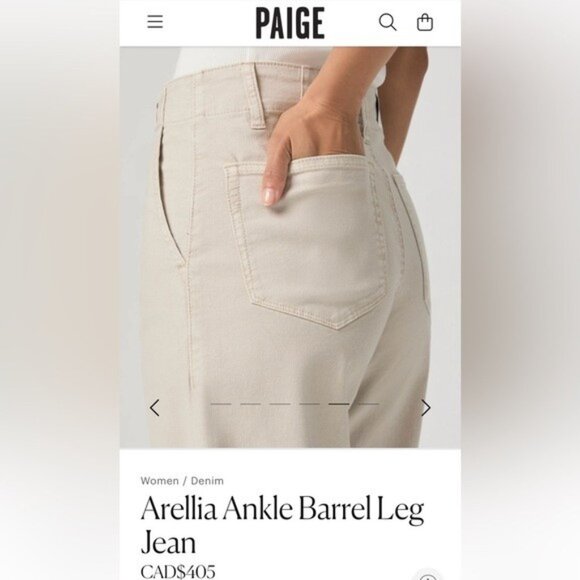 NWT Size 32 - Paige Arellia Ankle Barrel Leg Jean Cotton, Vintage Pumice Stone - Picture 2 of 16